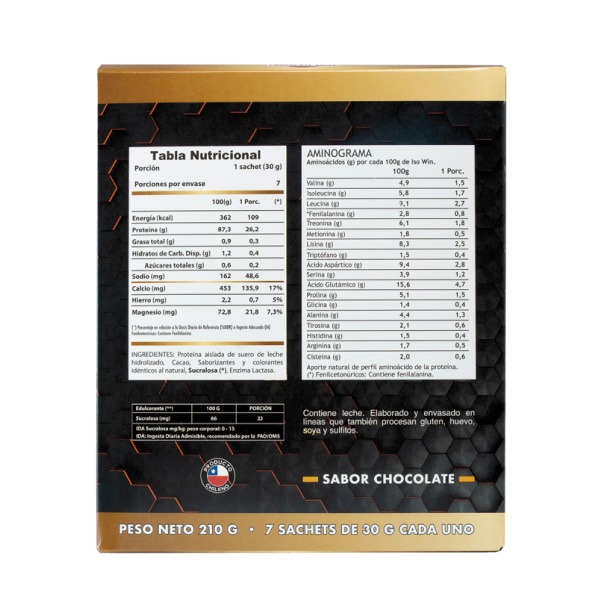 Proteína hidrolizada sabor Chocolate ISO WIN Sachet 30 grs. Winkler Nutrition - Imagen 2